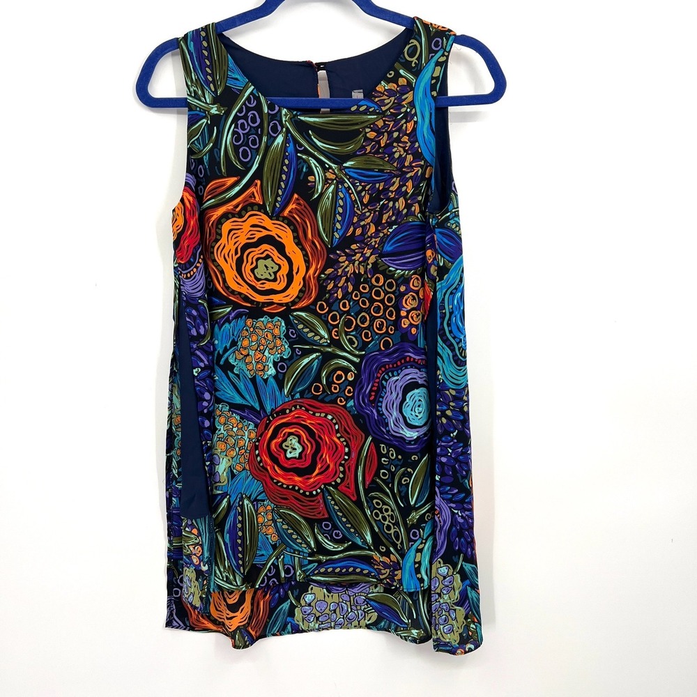 Last Tango bright colorful floral shift tunic tank top artsy maximalist flowy XS